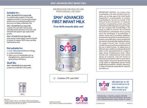 SMA ADVANCED First Infant Milk data card
