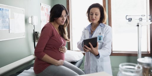 Healthcare professional with pregnant woman