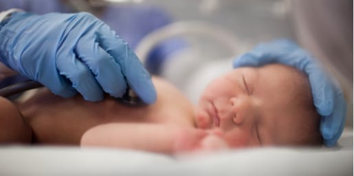 Preterm baby in incubator