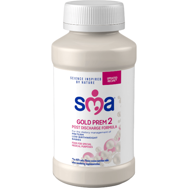 Bottle of SMA Gold Prem 2 Formula 200ml, on a transparent background