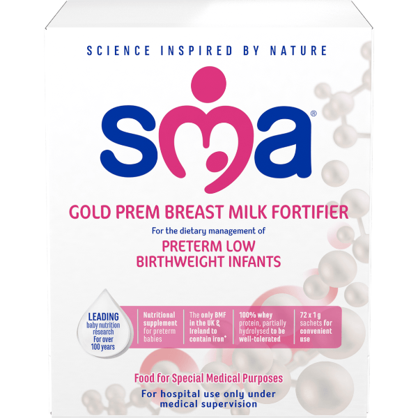 Box of SMA Gold Prem Breast Milk Fortifier on a transparent background