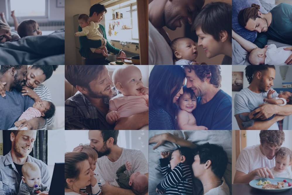 A collage of parents and their children
