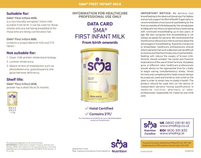 SMA First Infant Milk Power Format Data Card
