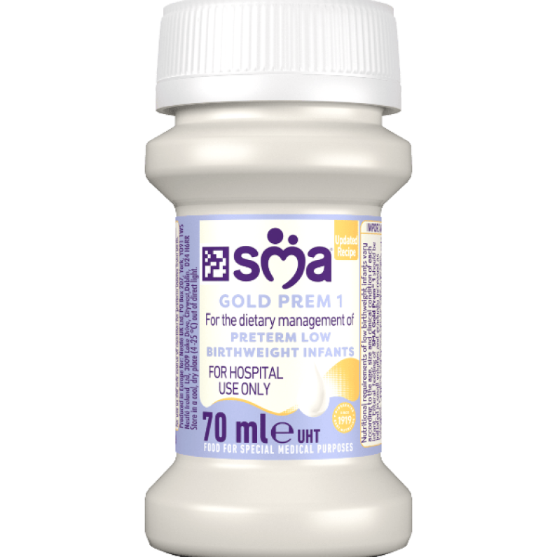 Bottle of SMA Gold Prem 1 Formula 70ml on a transparent background